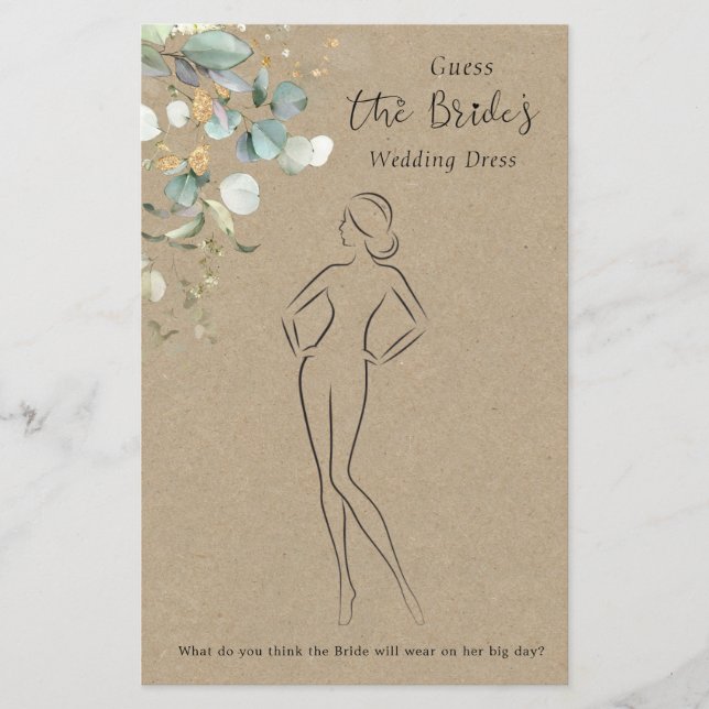 Eucalyptus Guess The Dress Bridal Shower Game Stat (Front)