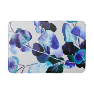 Eucalyptus gum leaves watercolor bath mat