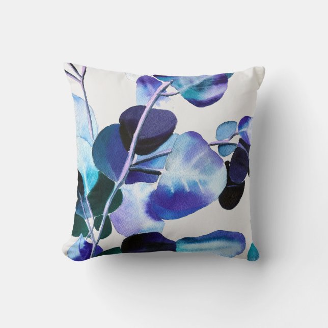 Eucalyptus gum leaves watercolor cushion (Front)