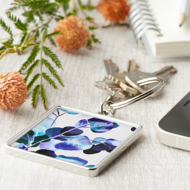 Eucalyptus gum leaves watercolor key ring (Side)