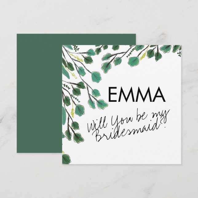 Eucalyptus Hand Drawn Leaf Bridesmaid Card (Front/Back)