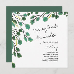 Eucalyptus Hand Drawn Leaf Script Wedding Invitation