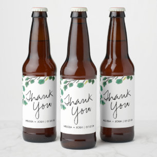 Eucalyptus Hand Drawn Leaf Thank You    Beer Bottle Label