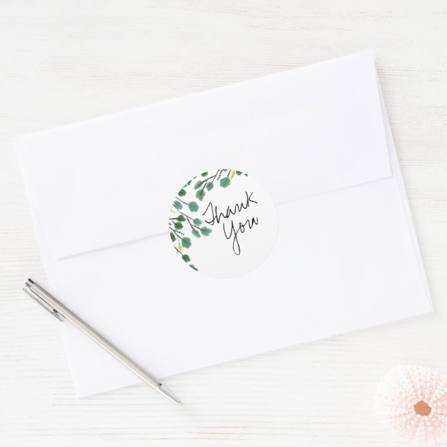 Eucalyptus Hand Drawn Leaf Thank You  Classic Round Sticker (Envelope)