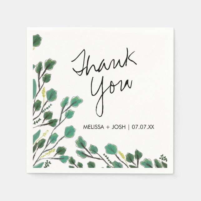 Eucalyptus Hand Drawn Leaf Thank You    Napkin (Front)