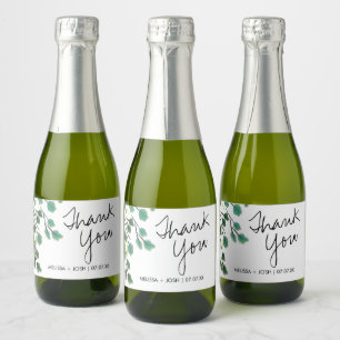 Eucalyptus Hand Drawn Leaf Thank You     Sparkling Wine Label