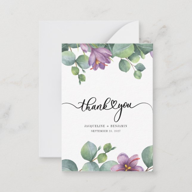 Eucalyptus Hand-Lettered Wedding Thank You Card (Front)