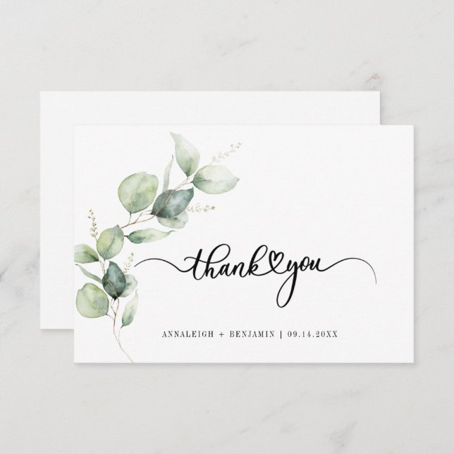 Eucalyptus Hand-Lettered Wedding Thank You Card (Front/Back)