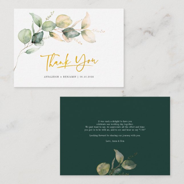Eucalyptus Hand-Lettered Wedding Thank You Mini Card (Front/Back)