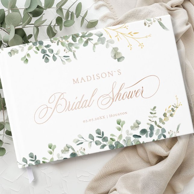 Eucalyptus  Handwriting Script Bridal Shower Guest Book (Personalized Eucalyptus Handwriting Script Bridal Shower Foil Guest Book)