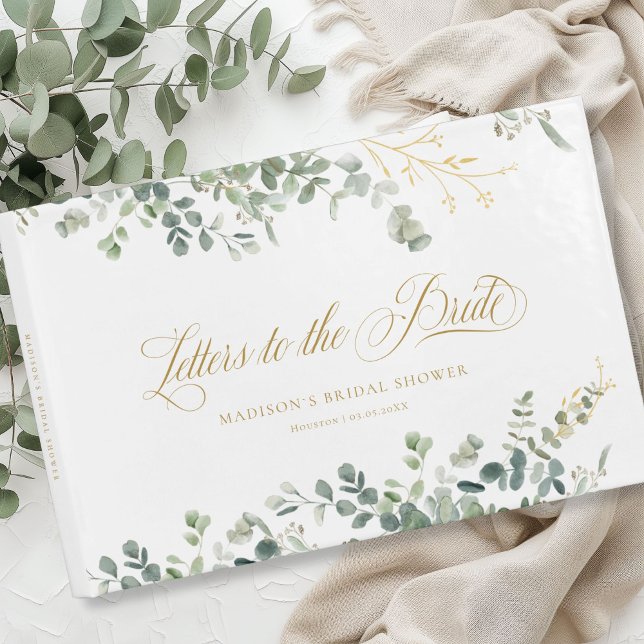 Eucalyptus  Handwriting Script Bridal Shower Guest Book (Customer specific, elegant, eucalyptus, "Letters to the Bride" Bridal Shower Guest Book. )