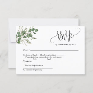 Eucalyptus Handwritten Wedding RSVP  Card