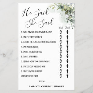 Eucalyptus He said She said Shower game card