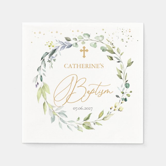 Eucalyptus Herbal Cross Baby Baptism Napkins (Front)
