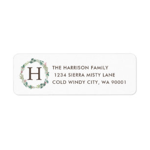 Eucalyptus Holly Juniper Wreath Monogram Address Return Address Label