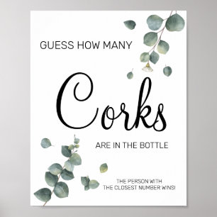 Eucalyptus How many Corks bridal shower game sign