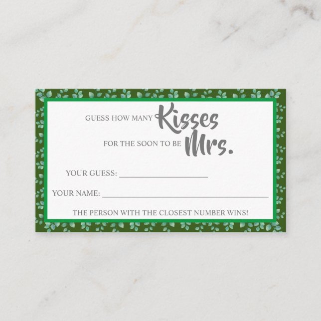 Eucalyptus How Many Kisses for Mrs ShowerGame card (Front)