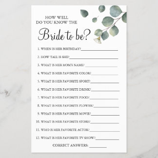 Eucalyptus How well do you know bride game card