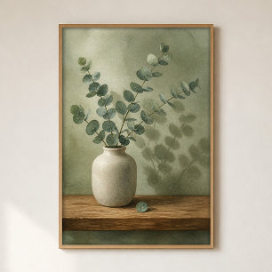 Eucalyptus in a Stoneware Vase Watercolour Poster