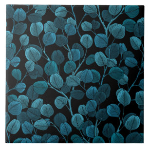 Eucalyptus in blue ceramic tile
