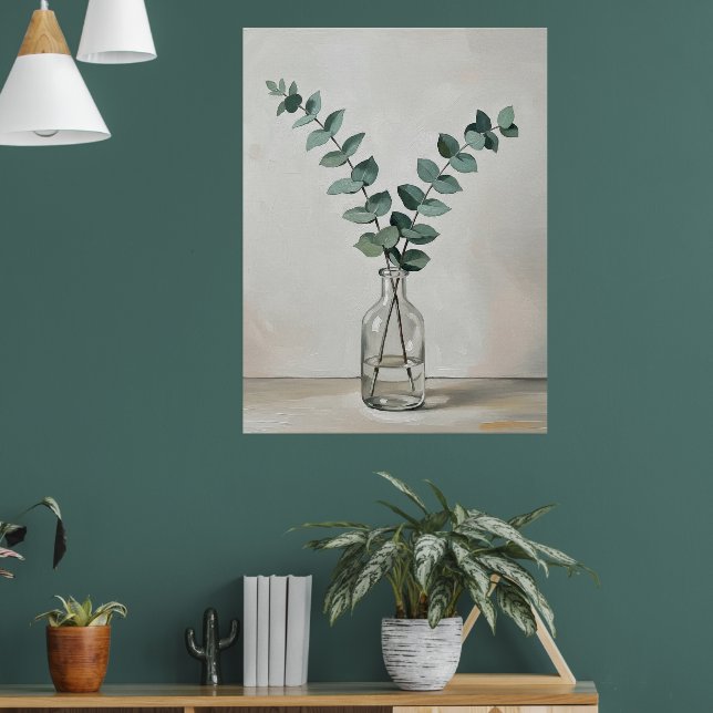 Eucalyptus in Glass Vase a Minimal Botanical Wall  Poster (Living Room 1)