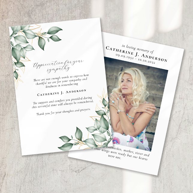 Eucalyptus In Loving Memory Photo Funeral Thank You Card (Creator Uploaded)