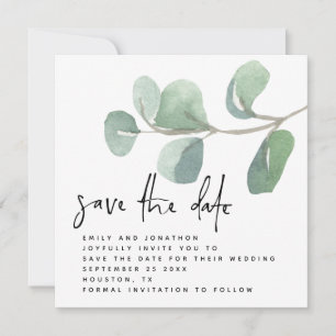 Eucalyptus Informal Script Save the Date Card