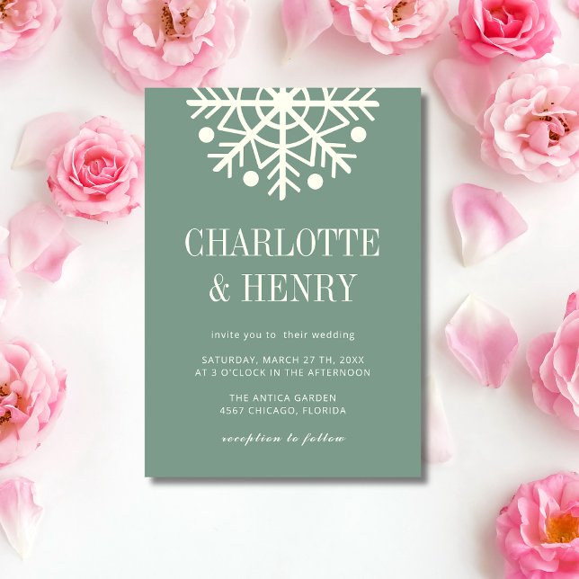 Eucalyptus & Ivory Minimalist Snowflake Wedding Invitation (Creator Uploaded)
