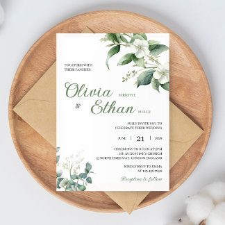 Eucalyptus Jasmine Botanical Wedding Invitation
