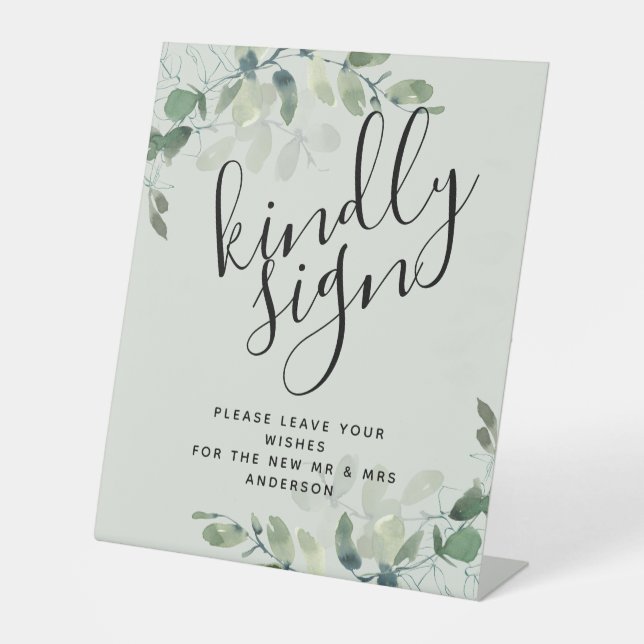 Eucalyptus Kindly Sign Wedding Guest Book Sign (Front)