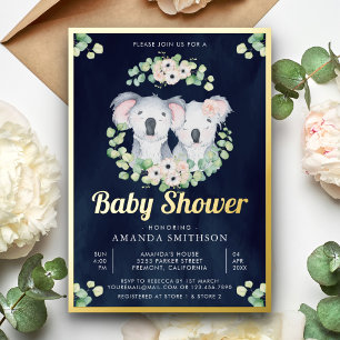 Eucalyptus Koala Bear Twins Navy Baby Shower Gold
