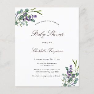 Eucalyptus lavender baby shower budget invitation flyer