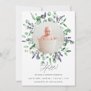 Eucalyptus Lavender Birth Announcement Photo Card