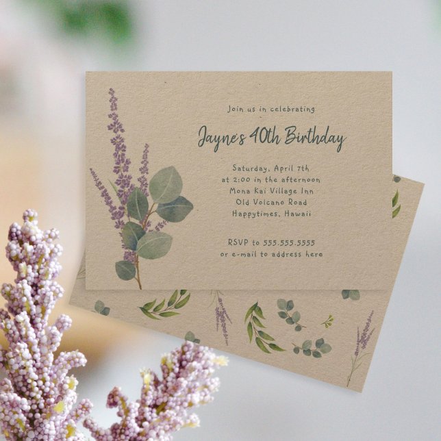 Eucalyptus Lavender Botanical Birthday Party Invitation (Creator Uploaded)