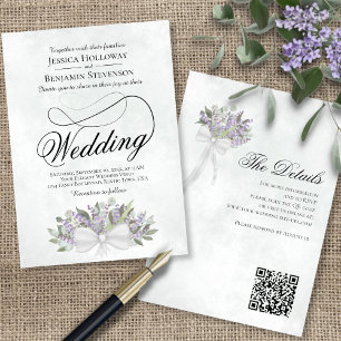 Eucalyptus & Lavender Bouquet QR Code Wedding Invitation