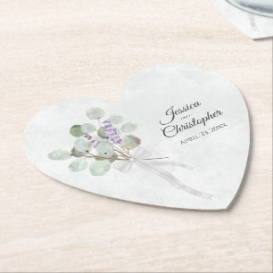 Eucalyptus & Lavender Bouquet Rustic Wedding Paper Coaster