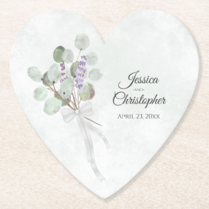 Eucalyptus & Lavender Bouquet Rustic Wedding Paper Coaster