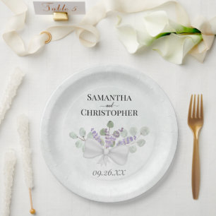 Eucalyptus & Lavender Bouquet Watercolor Wedding Paper Plate