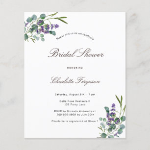 Eucalyptus lavender bridal shower budget flyer