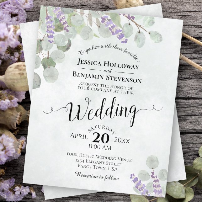 Eucalyptus & Lavender BUDGET Wedding Invitation (Creator Uploaded)