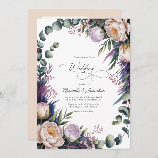 Eucalyptus, Lavender & Champagne Blush Wedding Invitation (Front/Back)