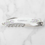 Eucalyptus & Lavender Elegant Bridesmaid Name Corkscrew<br><div class="desc">These beautiful corkscrews are designed as gifts for your bridesmaids or maid of honour. They feature a rustic hand painted watercolor design with sprigs of eucalyptus leaves and lavender flowers in shades of sage green and purple on a marbled dusty blue background. Her name is displayed in the centre. Perfect...</div>