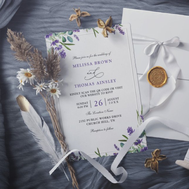 Eucalyptus Lavender Elegant Budget QR Code Wedding Invitation (Creator Uploaded)