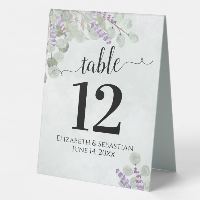 Eucalyptus & Lavender Elegant Wedding Table Number (Back)