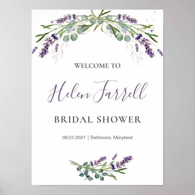 Eucalyptus Lavender Flowers Bridal Shower sign (Front)