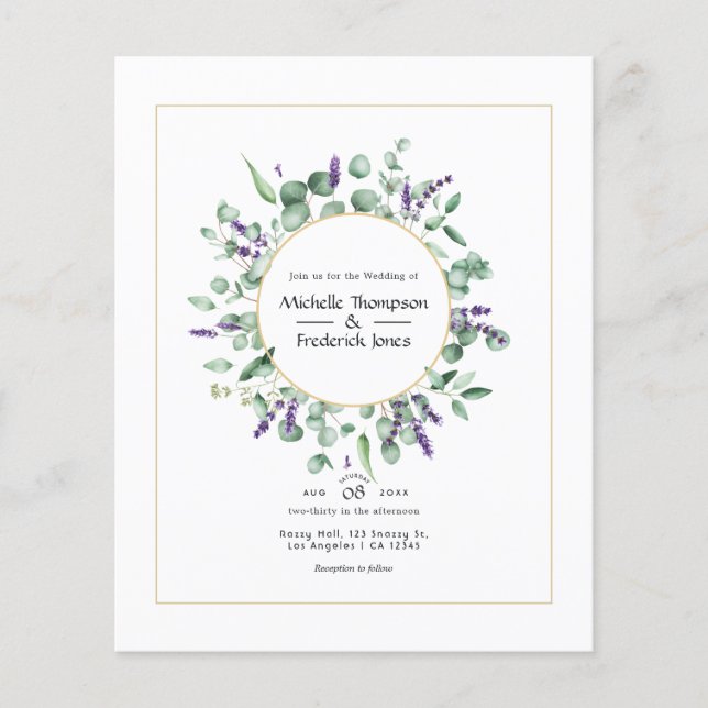 Eucalyptus Lavender Geometric Gold Wedding Flyer (Front)