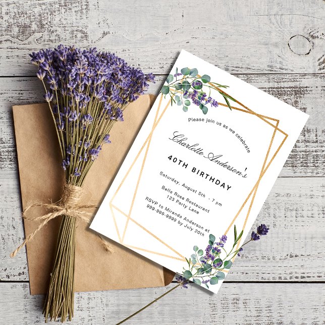 Eucalyptus lavender geometric luxury birthday invitation (Creator Uploaded)
