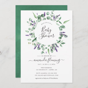 Eucalyptus Lavender Greenery Baby Shower Invitation