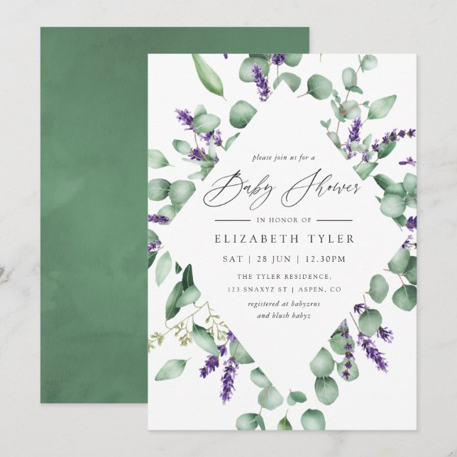 Eucalyptus Lavender Greenery Baby Shower Invitation (Front/Back)