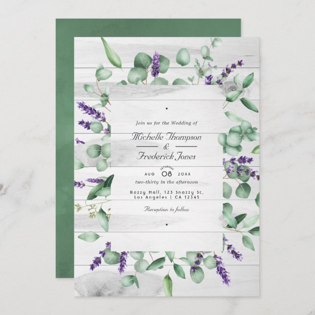Eucalyptus Lavender Greenery QR Code RSVP Wedding Invitation (Front/Back)